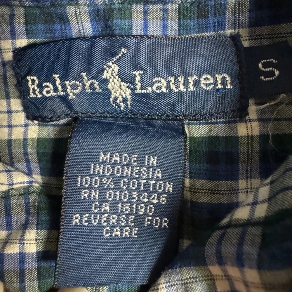 Kids Ralph Lauren Plaid Button Down Shirt Long Sleeve Blue‎ Green Size S